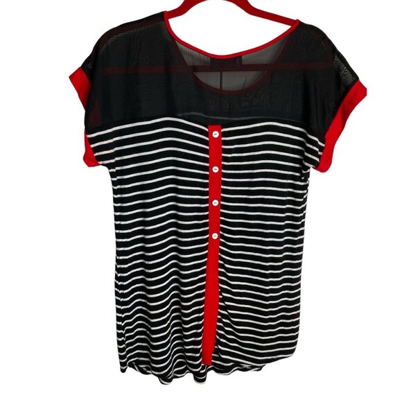 Annabelle Maternity Mixed Media Black, White, and Red Top Size XL Beachy Patriot - Picture 2 of 9